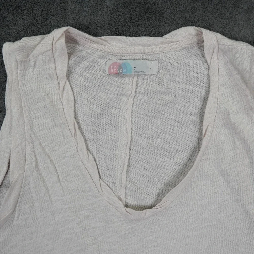 Free People FP Beach Tank Top Womens L Slub Cotton Asymmetrical Hem Lightweight